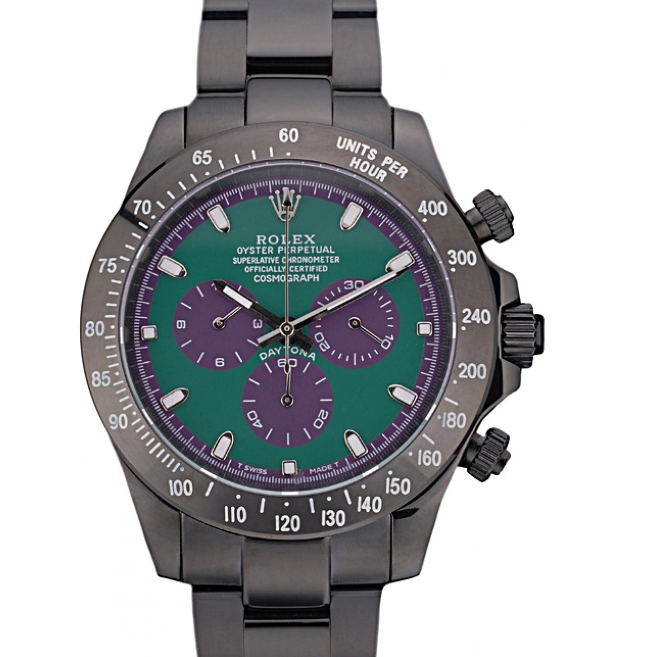 Aaa replica watch Black Strap Daytona Tachymeter Stainless Ion Green Black Steel Dial 80246 Plated Rolex 0801